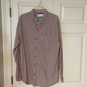 Columbia Men's Tan Checkered Button Down Shirt xl